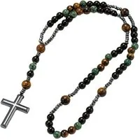 Firetti Kette mit Anhänger Schmuck Geschenk Edelstahl Halsschmuck Halskette Edelstein Kreuz, Made in Germany - Glasstein, Hämatit, Tigerauge, Türkis (behandelt)