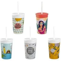 Engelland Kinderbecher Kunststoffbecher mit Deckel & Strohhalm, Bunte Mischung, 330 ml, 5-tlg., Kunststoff (BPA-frei), Trinkbecher, Partybecher, Kindergeburtstag, Plastikbecher, Mehrweg