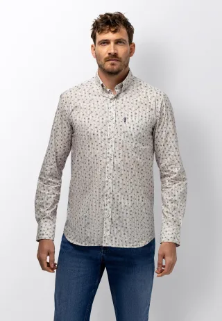 State of Art - Popeline-Hemd mit Allover-Print mittelblau/beige - Gr. - L