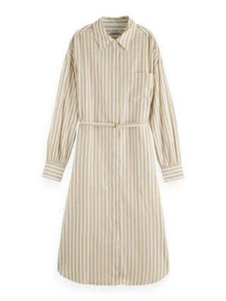 Scotch & Soda - Gestreiftes Midi-Hemdkleid beige/weiß - Gr. - 40