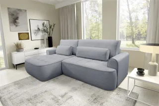 Ecksofa mit Schlaffunktion HUNTER Sofa in Stoff Cloud Grau Ottomane Links