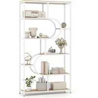 COSTWAY Bücherregal, 5-stöckiges Standregal geometrisch Metallrahmen 30x95x175cm