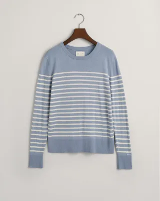 GANT - Feinstrick Rundhalspullover mit Streifen dove blue - Gr. - L