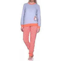 Normann Pyjama Damen Frottee Pyjama langarm mit Bündchen und Pinguin Stickerei