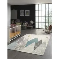 TeppichHome24 Kinderteppich Kinderteppich mit Bergen in Pastel Blau Grau, rechteckig, Höhe: 1.3 mm