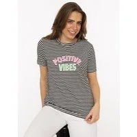 Zwillingsherz T-Shirt "Positive Vibes" gestickter Statement Schriftzug, Rundhals