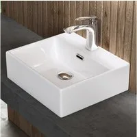 doporro Waschbecken Aufsatzwaschbecken Keramik 40-60cm Breite mit Nano-Beschichtung Br201, aus einem Stück, DIN-Anschlüsse