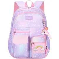 FOUORTUNATE-BEE Schulrucksack Mädchen Rucksack Rosa Regenbogen Schulrucksack Wasserabweisend, Freizeitrucksack für Schule Reisen Wandern Camping Ausflug Kinder