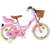 Volare Kinderfahrrad Blossom Mädchen 14 Zoll Rosa – mit Puppensitz & Stützrädern, 5–5 Jahre