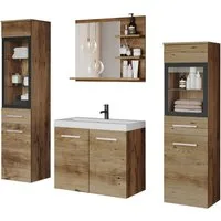welltime Badmöbel-Set MADRIT, (Komplett-Set, 5-St., mit Waschbecken), Waschtisch inkl. Waschbecken, Badschrank, Hochschrank, Spiegel