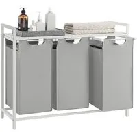VASAGLE Wäschekorb, 3 Fächer, mit Ablage, ausziehbar und abnehmbar, 3 x 38 L