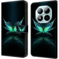 CLM-Tech Handytasche für Xiaomi Redmi Note 15 Pro+ / Plus 5G Klapphülle aus PU-Leder (schwarz türkiser Schmetterling, 1-tlg., Flip Case), Magnetverschluss, Standfunktion und Kartenfächer