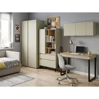 Beautysofa Jugendzimmer-Set LICO im modernen Stil, (Kinderzimmer Möbel grifflos, Set 4-teilig Kleiderschrank Bücherregal Schreibtisch Hängeregal), moderne Farben Sandbeige oder Eukalyptus
