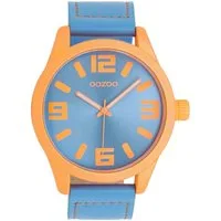 OOZOO Quarzuhr XXL Unisex Uhr C0911 Orange Blau 46 mm Lederband