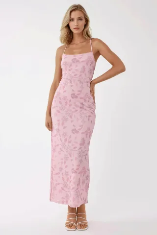 Maxikleid mit quadratischem Ausschnitt und Print