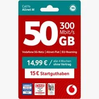 Vodafone CallYa Allnet M Prepaidkarte, (Jetzt 50 GB, 15 € Startguthaben, ohne Vertrag, 5G, Allnet-Flat)