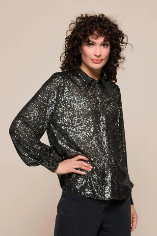 Kirschbluse in dunklem Metallic