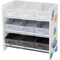 Joyz Spielzeugtruhe Kinderregal Kindermöbel Kinderzimmerregal Spielzeug Spielzimmer Möbel, Weltraum Bücherregal mit 9 Boxen & 3 Etagen Pressspan / Vlies