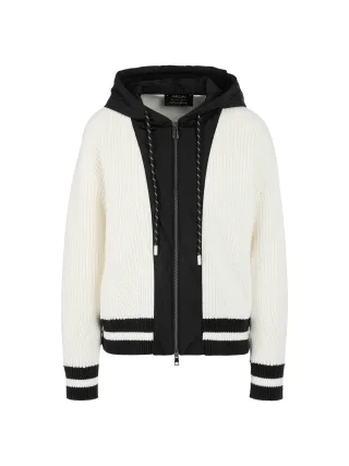 Marc Cain Sports - Kontrast-Hoodie Knitted in Germany white and black - Gr. - 38