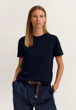 Bugatti Damen T-Shirt aus elastischer Baumwolle mit Rundhalsausschnitt