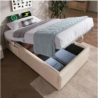 Flieks Polsterbett, Hydraulisches Einzelbett 90x200cm mit Aufladenfunktion ohne Kopfteil