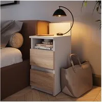 Vicco Nachtschrank Monty, Weiß/Sonoma, 25 x 59.1 cm mit 2 Schubladen (1-St)