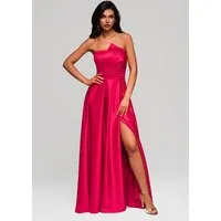 OMBRE Abendkleid Trägerloses Satinkleid mit hohem Schlitz