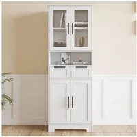 Karlhome Hochschrank Küchenschrank, Vorratsschrank mit 4 Türen und 2 Schubladen, Weiß (1-St) Schmaler Lagerschrank & Mehrzweckschrank, 60 x 30 x 170 cm