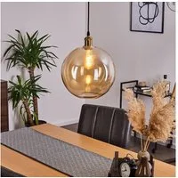 hofstein Hängeleuchte »Barre« 1-flammige Pendellampe aus Metall in altmessingfarben, ohne Leuchtmittel, Vintage/Retro Look Zimmerlampe mit Glasschirm in bernsteinfarben, E27