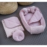Loolay Bettnestchen Punkte ROSA/ MINKY Altrosa 5 TLG SET Babynest Babyausstattung, (Nestchen SET PREMIUM Geschenk SETS für Mädchen, 5-tlg., Neugeborene Nestchen, Babynestchen, Reisebett Unterlage), NESTCHEN + DECKE + MATRATZE + Bärchen + Schmetterlin