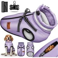 TRESKO Hundejacke Winter mit Reflektoren inkl. 15 Stück Kotbeutel, + Spender Hunderegenmantel wasserdicht Hundemantel mit Geschirr Weste