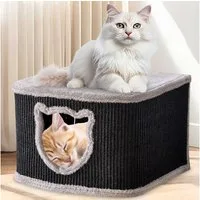 Zooprinz Katzenhaus Indoor aus Sisal mit Spielball, Plüsch, 40 × 40 × 27 cm, Modernes Design