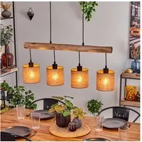 hofstein Pendelleuchte moderne Hängelampe aus Holz/Metall/Leinen in Natur/Schwarz/Beige, ohne Leuchtmittel, Hängeleuchte im skandinavischen Design, 4xE27, ohne Leuchtmittel