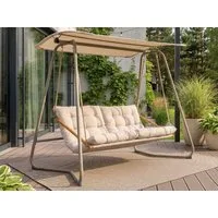 Beautysofa Hollywoodschaukel GARDA Beige Gartenschaukel mit Sonnendach, 2-Sitzer, Stahlrahmen, Schaukelbank für Garten Terrasse Balkon, Breite: 214 cm