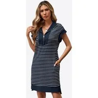Imily Bela Strickkleid Damen gestreiftes Minikleid mit Reißverschluss (Packung, 1-tlg., 1per-Pack) Reverskragen