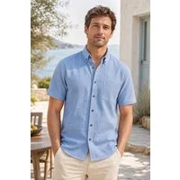 Haupt Kurzarmhemd Kurzarm Herrenhemd aus Baumwolle-Leinen Blau Modern Fit Sommer