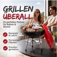 Goods+Gadgets Standgrill GOODS+GADGETS Mini Kugelgrill Campinggrill - Holzkohle BBQ Edelstahl, Camping Holzkohle-Grill Tischgrill
