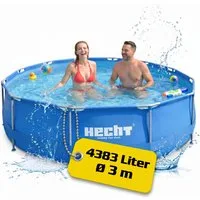 Hecht Rundpool Stahlrohrpool 0,33mm Foliendicke 0,76cm Höhe, 4383 Liter, 2 x 32 mm Ø-Pumpenanschluss, Ablassventil