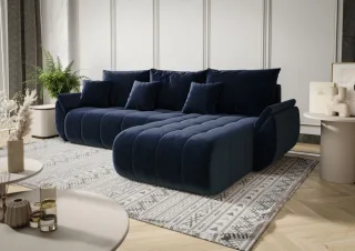 Ecksofa Schlafsofa AKITA Stoff Monolith Dunkelblau Ottomane Rechts
