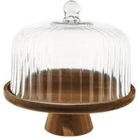 Almina Servierplatte Luana La Torta Medio, Glas, Holz, (1-tlg), mit Glasglocke & Holzfuß, ø26 x 26 cm