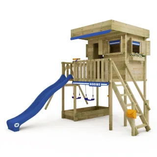Stelzenhaus mit Rutsche Smart BeachHouse - Kinderspielhaus aus Holz mit 1,50m Podest - Outdoor Garten-Spielturm für Kinder bis 1,60m Höhe - Wickey