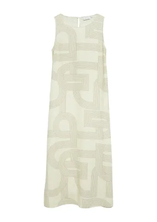comma - Bedrucktes ärmelloses Leinen-Lyocell-Kleid beige - Gr. - 38