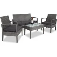 Casaria Balkonset, 4 Personen Wetterfest 7 teilig Polyrattan 2x Sessel Gartenbank Tisch