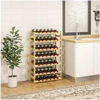 HOMCOM Weinregal mit 7 Ebenen, Standregal aus Holz, Weinhalter mit Kippschutz, Flaschenregal 1-tlg., für Wohnzimmer, Natur