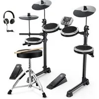 Donner E-Drum Elektronisches Schlagzeug mit 4 leisen Mesh-Pads DED-80,Ein komplettes E-Drum-Set, Kopfhörer/Sticks/Drumthron, 2 Pedale für leises Üben für Anfänger