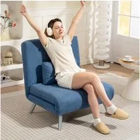 HOMCOM Schlafsofa klappbar Relaxsessel, Verstellbare Rückenlehne, abnehmbar Kissen, 3-in-1 Schlafsessel 1 Teile, bis 120 kg, für Wohnzimmer, Schlafzimmer Blau
