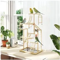 PawHut Vogelhaus mit Spielzeug, Tablett Edelstahl, für Nymphensittiche Conures Unzertrennliche