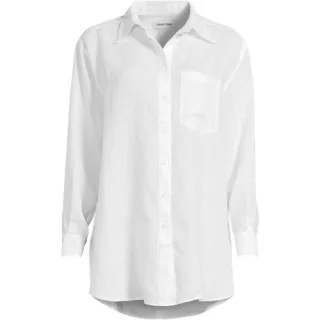 Langes Oversized Premium Reinleinen-Hemd, Damen, size: regular, Pink, Leinen, by Lands' End