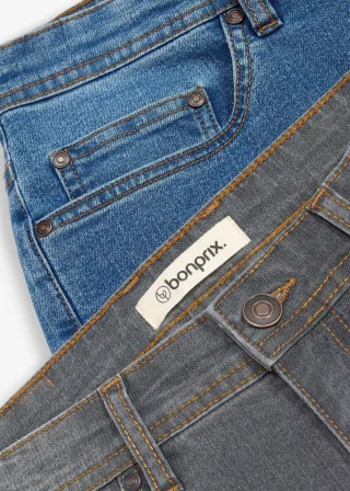 bonprix Regular-Fit-Jeans (2er-Pack), schwarz, Gr.62, Regular Fit Stretch-Jeans, Straight 2er-Pack mit kerniger Waschung, blau denim: 82% Baumwolle