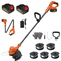 CONENTOOL Akku-Rasentrimmer 30cm Arbeitsbreite, 2-in-1 Kanten-Trimmfunktion, 21V 2×4,0Ah Akku, 30 cm Arbeitsbreite Faden, (inkl. 5 Fadenspulen), LED-Anzeige & Hilfsrad